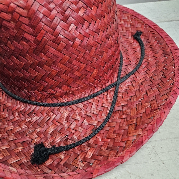 Red straw hat with black rope accent western style mens Lg/XL size - Picture 7 of 7
